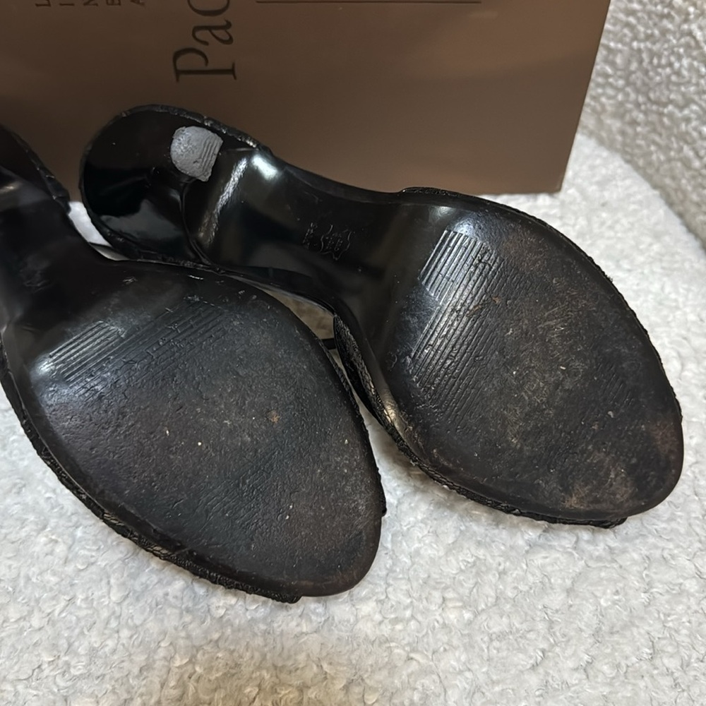 Paolo Black Lace Peep Toe Heels - Picture 3 of 5